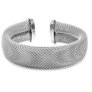 STEELTIME Stainless Steel Italian Mesh Silver Cuff Bracelet